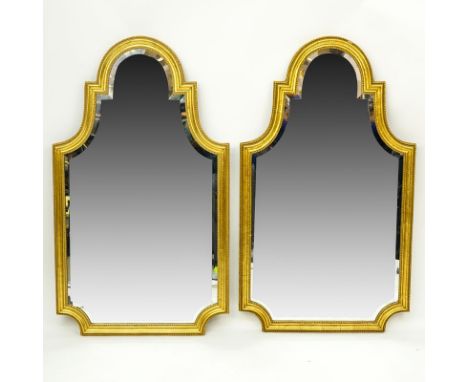 Grouping of Two (2) Knitter Duro Brevete Gilt Wood Beveled Glass Mirror. Architectural form frame. Provenance label en verso.