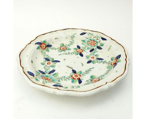 Antique Faience Raised Flower Hand Painted Ceramic Charger. Signed "P.J.R. Mil?" on underside. Needs cleaning, some paint wea