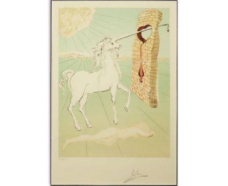 Salvador Dalí, Spanish (1904-1989) Color Lithograph, The Agony of Love (Unicorn). Pencil signed lower right. Numbered 270/350