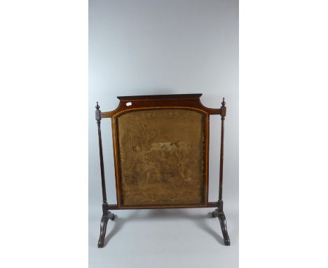 An Inlaid Mahogany Tapestry Firescreen with Turned Supports, 63cms Wide 