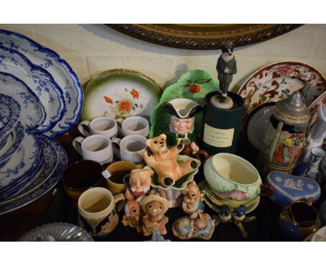 A Tray Containing Various Ceramics to include Country Companions Ornament, Pendelfin, John Bunyan Mug, Carltonware, Toby Jug 