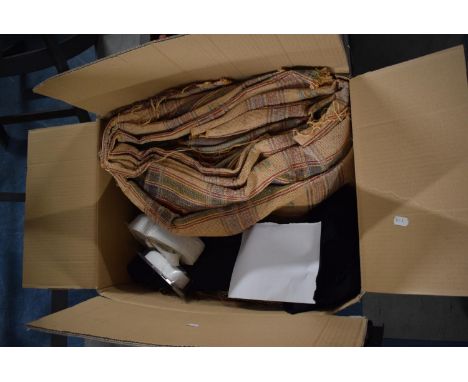 A Box Containing One Pair of Curtains, 84" Wide and 60" Drop (Each) Navy Stripe Material, 60" wide x 6m and Tapestry Material