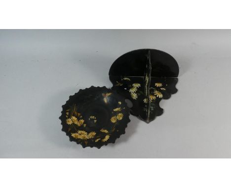 Two Late 19th Century Lacquered Papier Mache Items, Shelf and Dish 