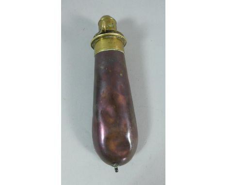 A 19th Century War Department Copper and Brass Shot Flask, 17.5cms Long 