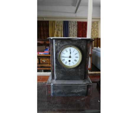 A Large French Late 29th Century Slate and Marble Architectural Mantel Clock for Restoration 