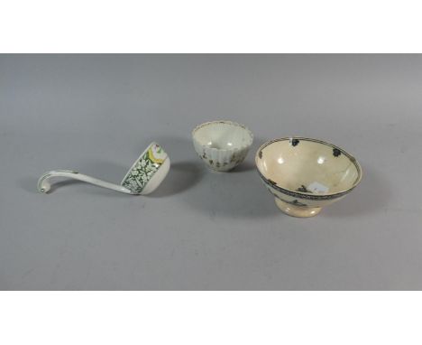 A Transfer Printed Sporting Sugar Bowl, Caughley Tea Bowl and a Minton Sauce Ladle 