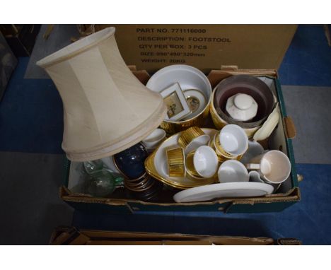 A Box of Ceramics to Include Royal Worcester Gilt Wares, Chokin Wares, Table Lamp, Tea and Coffee Wares Etc 