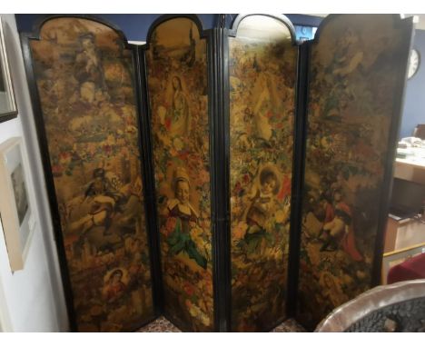 Four-Panel Victorian Decoupage Dressing Screen/Room Divider - 210cm high 
