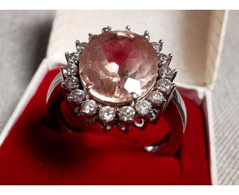 9ct White Gold &amp; Pink Morganite Dress Ring, size R