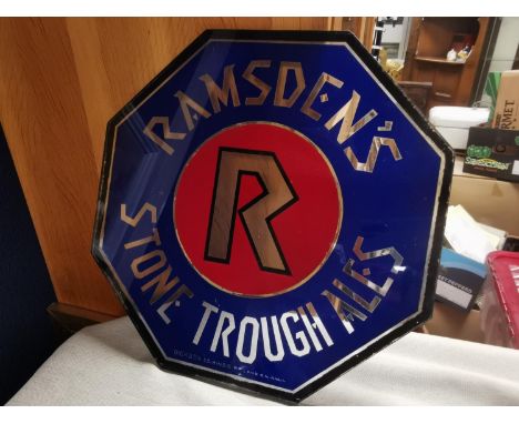 Rare Glass 1970's Ramsdens R Stone Trough Ales Advertising Sign - Breweriana Interest - 30cm across