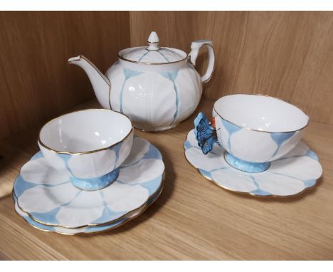 1920's Art-Deco Aynsley Blue Butterfly Tea Set inc Teapot