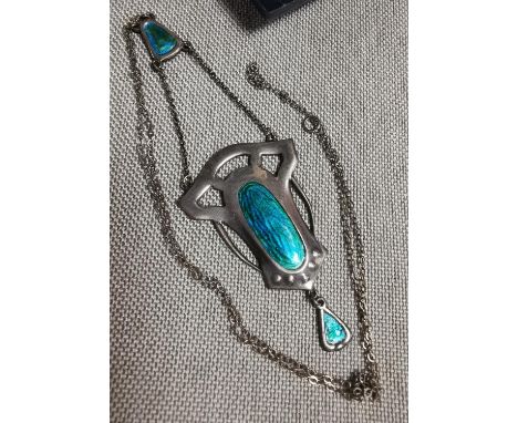 1911 Chester Charles Horner Turquoise Enamel Silver Pendant Necklace
