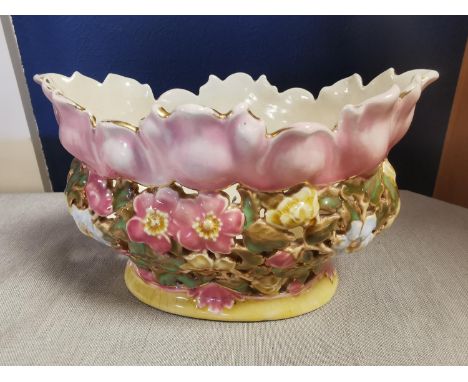 Antique Majolica-Style Zsolnay Hungary Floral Pottery Planter 