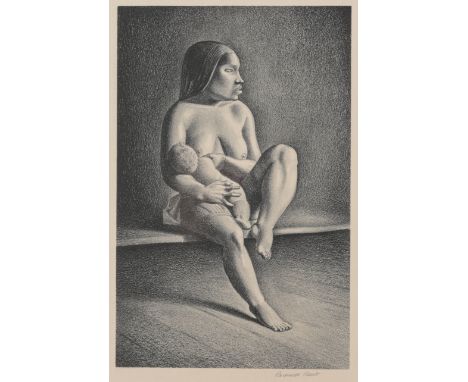 Rockwell Kent (American, 1882 - 1971)"Greenland Mother Nursing Child"Lithograph on Rives Paper. Pencil signed lower right.Sig