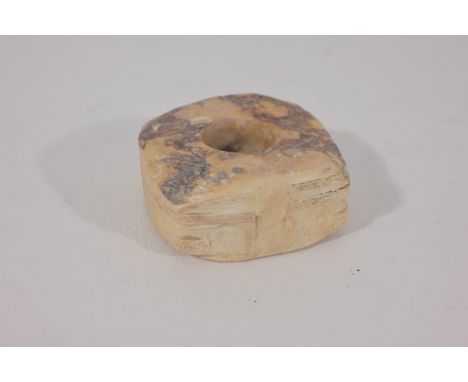 A Chinese archaistic chicken-bone jade Cong, W. 6 cm, H. 3.1 cmCondition: natural crack and inclusion, otherwise in good cond