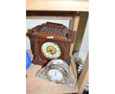 Waterford Crystal Wharton mantel clock together with a further small early 20th Century hardwood cased mantel clock (2)