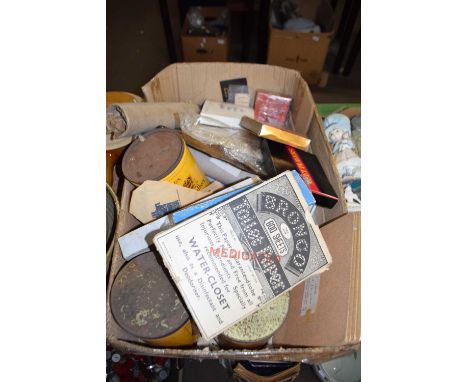 Box of various mixed items to include packets of vintage cigarettes, vintage tobacco tins and other items
