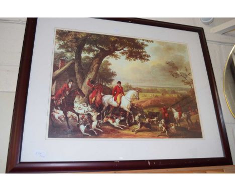 Coloured print, fox hunting scene, framed and glazed