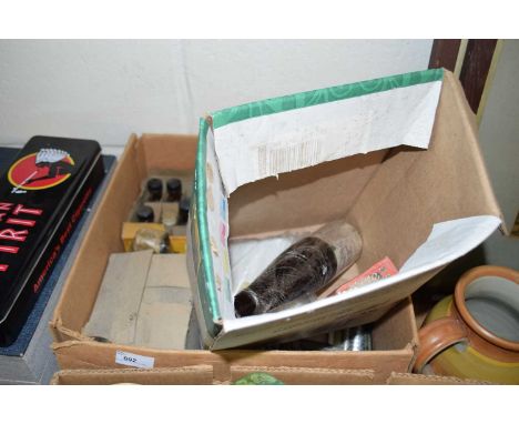 Box of various mixed items to include bottles of various vintage cough mixture, vintage razors and other assorted items