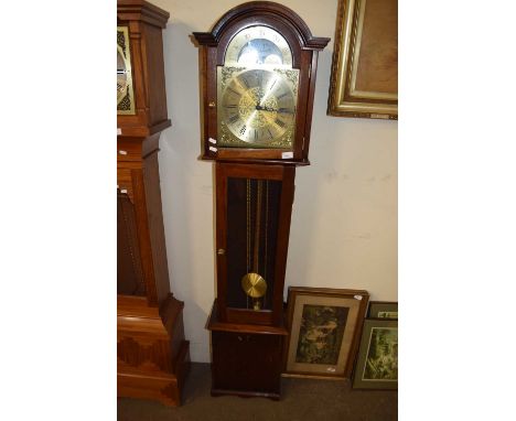 20TH CENTURY HARDWOOD CASED GRANDMOTHER CLOCK WITH MOON PHASE DETAIL