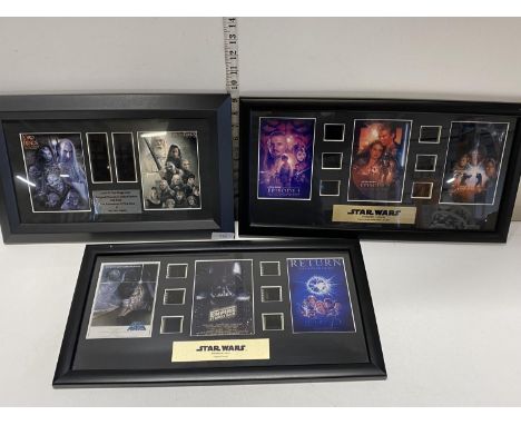 Two Star Wars original film cells in frames and a Lord of the rings framed film cell 