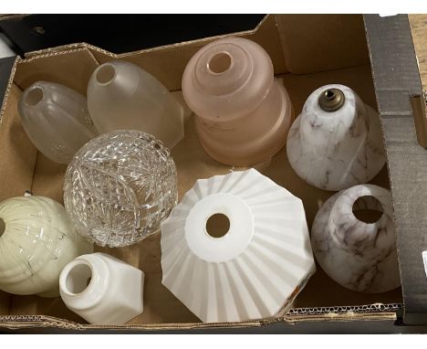 A selection of assorted vintage glass light shades, shipping unavailable 