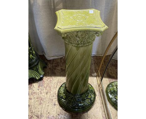 A large early 20th century ceramic column form planter stand, shipping unavailable 