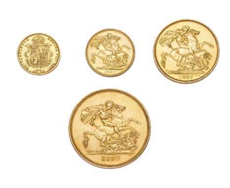 Victoria, Gold 1887 Specimen Set; 4 coin set comprising; five pounds, two pounds, sovereign and half sovereign; all coins tes