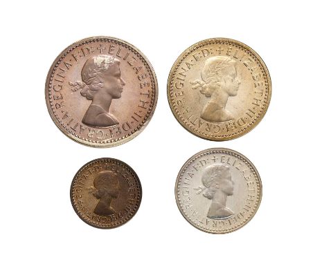 Elizabeth II, Maundy Set 1970, 4 coins comprising 4d, 3d, 2d and 1d; light blue/ gold tone, uncirculated with lustre in red R