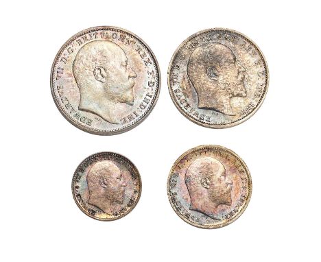 Edward VII, Maundy Set 1907, 4 coins comprising 4d, 3d, 2d and 1d; light blue/ gold tone, uncirculated and housed in original