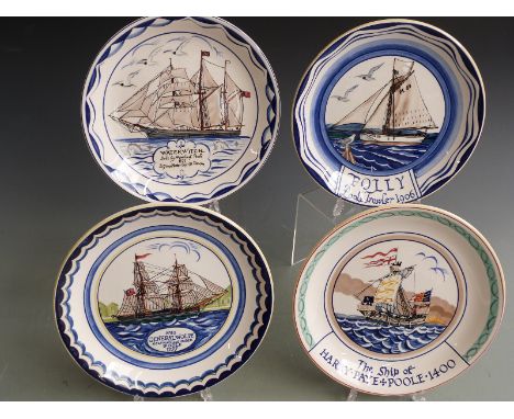 Four Poole Pottery plates with maritime/ shipping decoration, diameter 27cm&nbsp;