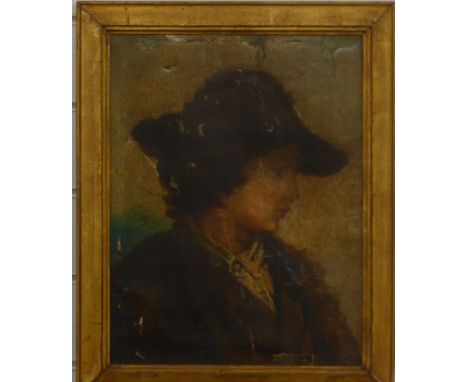 Attributed to Fred Marriott (1860-1941) oil on canvas portrait of a boy with added section of canvas signed and indistinctly 