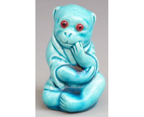 Burmantofts pottery glazed monkey with glass eyes, model no 1996, height 6.5cm