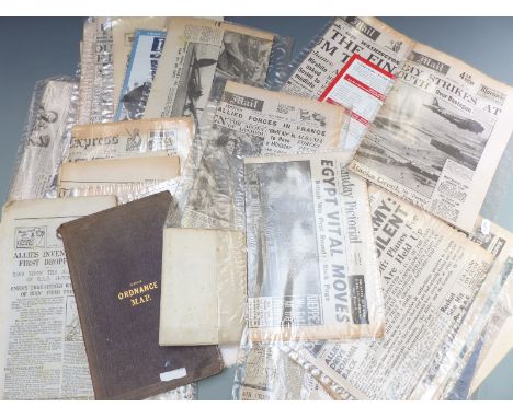 Newspapers mainly of WWII interest including D Day, Winston Churchill's death, moon landing and King Edward's abdication and 