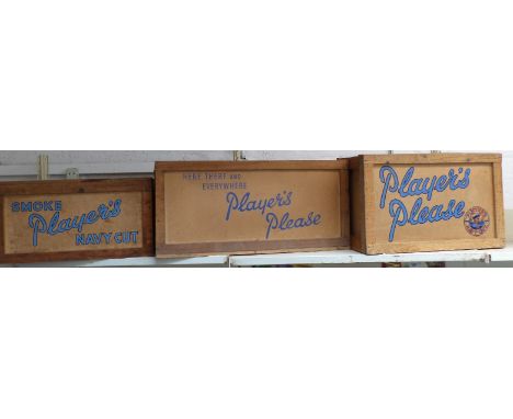 Three vintage Player's Navy Cut boxes, each with the Player's logo and Player's Please&nbsp;