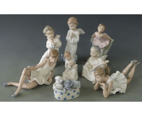 Eight Nao figures including three ballerinas and four angels, tallest 18cm