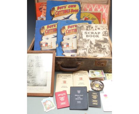 Vintage suitcase containing rugby related items from the 1950's to 1960's including scrapbooks of cuttings and match programm