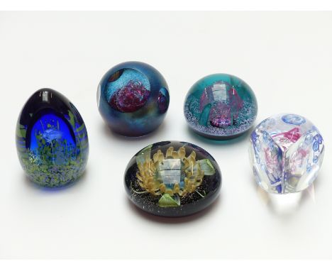 Five limited edition Caithness glass paperweights, Fairy Tales, Delilah, Astral Celebration, Creation, tallest 10cm, four wit
