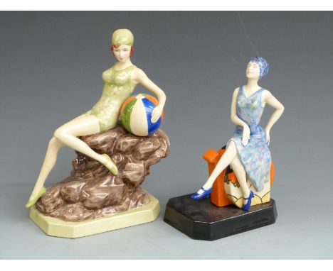Two Kevin Francis limited edition figurines Beach Belle 268/750 and Tea with Clarice Cliff 1,366/2000 H25cm