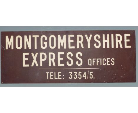 Vintage Montgomeryshire Express offices sign, 31 x 79cm