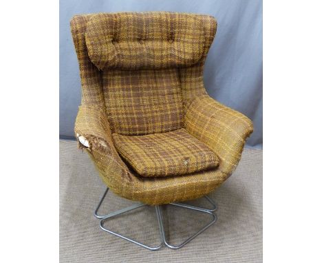 Retro 1960's upholstered chair with chrome plated wire base