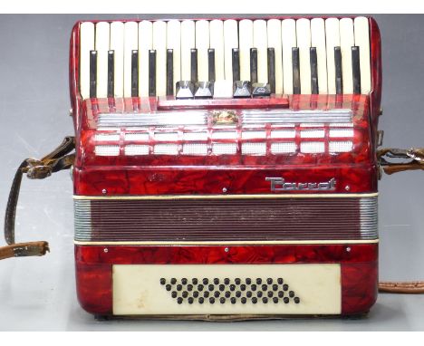 Parrot 48 bass piano accordion with five treble couplers, in red pearloid finish&nbsp;