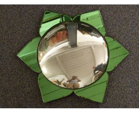 Retro convex mirror in the form of a flower with green glass surround, 53.5cm diameter&nbsp;