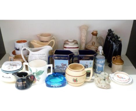 Collection of Wade and other whisky water jugs, retro Williams and Humbert sherry ashtrays, Wade Sandeman decanters etc&nbsp;