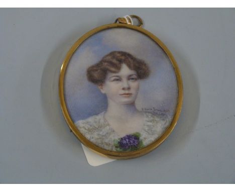 E Nora Jones portrait miniature by repute depicting Constance Ruby Logan born 07/09-1885, signed and dated 1903 to right shou