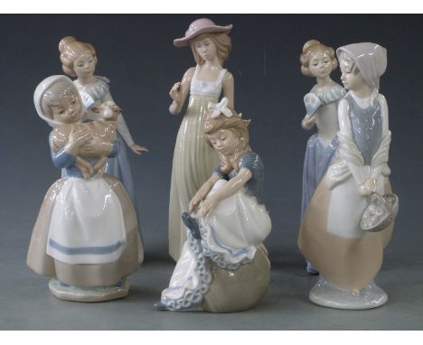 Six Nao figurines, girls with animals, horses etc, tallest 16cm