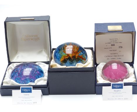 Three Caithness limited edition glass paperweights Jellyfish, Violetta and Biosphere, all with certificates of authenticity&n