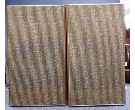 Pair of teak piston action sandwich speakers, each 65cm tall&nbsp;