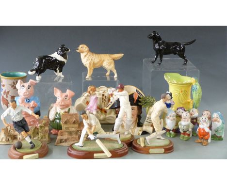 Royal Doulton Captain Bligh character jug, Beswick dogs, Royal Worcester child figure, Wade Nat West pigs, Art of Sport crick