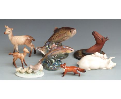 Beswick, Nao and Jema figures including Red Rum plaque, tallest 17cm&nbsp;